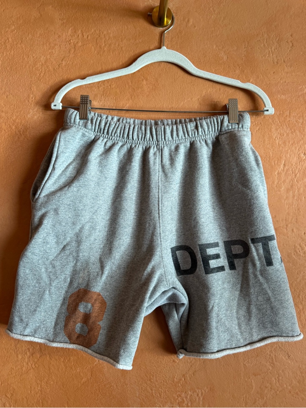 Gallery Dept Gray Sweat Shorts L Dept 8 Graphic Raw Hem Made USA Streetwear